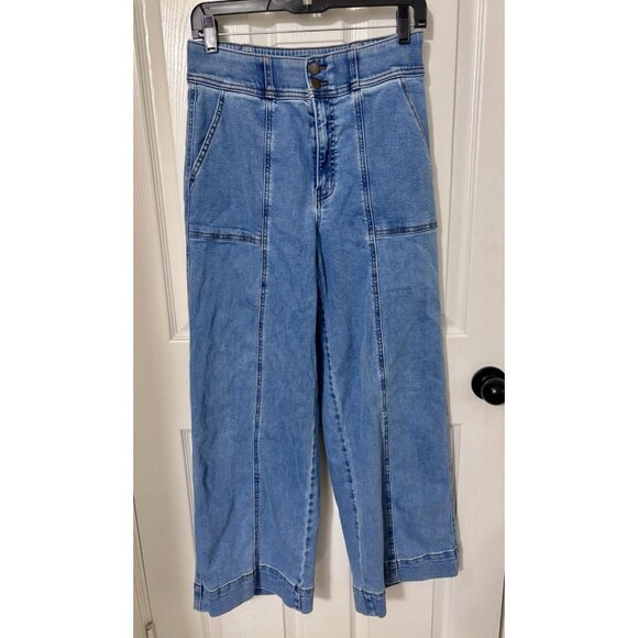 Farmers Market Wide Leg Jeans Womens 8 High Rise Stretch Denim Zip Button Blue - Picture 2 of 9